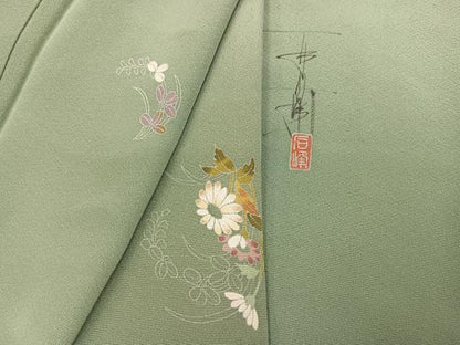 平和屋着物●京加賀友禅　百貫石峰　小紋　草花文　正絹　逸品　AABK7054ph