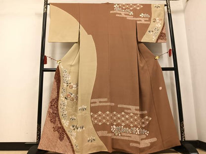 平和屋着物●十日町　名門　滝泰謹製　訪問着　辻が花　絞り　金彩　金糸　正絹　逸品　AABK7055ph