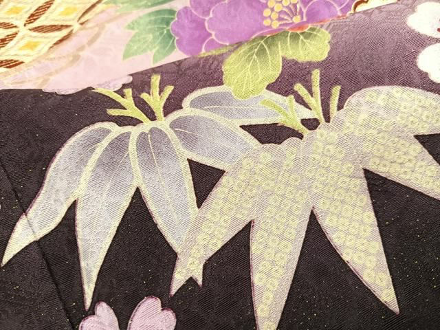 平和屋着物●豪華振袖　刺繍　草花文　暈し染め　金彩　金通し地　正絹　逸品　AABK7058ph