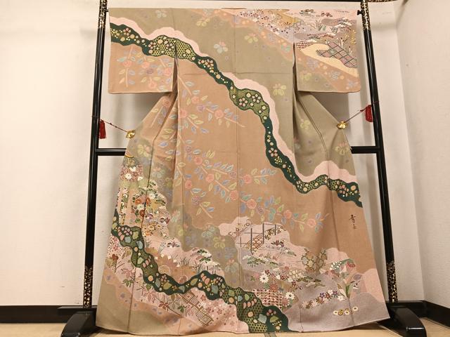 平和屋着物●京友禅の第一人者　松井青々　訪問着　鴛鴦花文　金銀彩　正絹　逸品　AABK7060ph