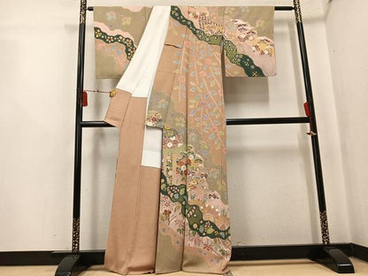 平和屋着物●京友禅の第一人者　松井青々　訪問着　鴛鴦花文　金銀彩　正絹　逸品　AABK7060ph