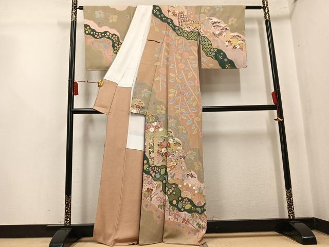 平和屋着物●京友禅の第一人者　松井青々　訪問着　鴛鴦花文　金銀彩　正絹　逸品　AABK7060ph