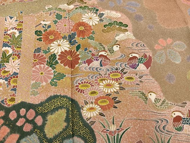 平和屋着物●京友禅の第一人者　松井青々　訪問着　鴛鴦花文　金銀彩　正絹　逸品　AABK7060ph