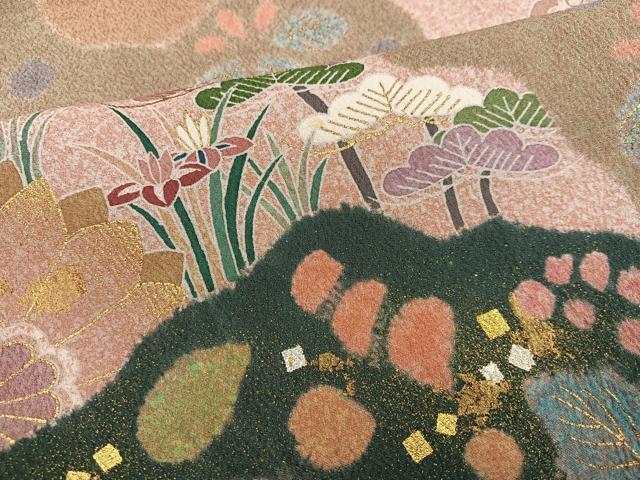 平和屋着物●京友禅の第一人者　松井青々　訪問着　鴛鴦花文　金銀彩　正絹　逸品　AABK7060ph