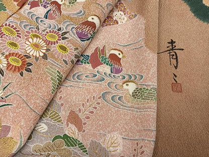 平和屋着物●京友禅の第一人者　松井青々　訪問着　鴛鴦花文　金銀彩　正絹　逸品　AABK7060ph