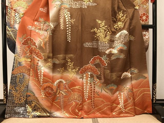 平和屋着物●豪華振袖　駒刺繍　鳳凰草花文　正絹　逸品　AABK7061ph