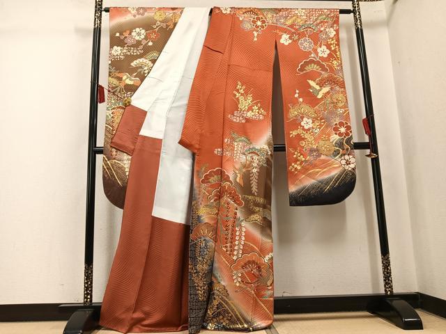 平和屋着物●豪華振袖　駒刺繍　鳳凰草花文　正絹　逸品　AABK7061ph