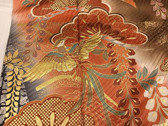 平和屋着物●豪華振袖　駒刺繍　鳳凰草花文　正絹　逸品　AABK7061ph