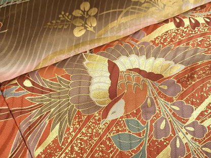 平和屋着物●豪華振袖　駒刺繍　鳳凰草花文　正絹　逸品　AABK7061ph