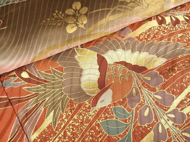 平和屋着物●豪華振袖　駒刺繍　鳳凰草花文　正絹　逸品　AABK7061ph