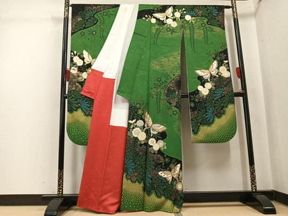平和屋着物●豪華振袖　花蝶文　金彩　正絹　逸品　AABK7062ph