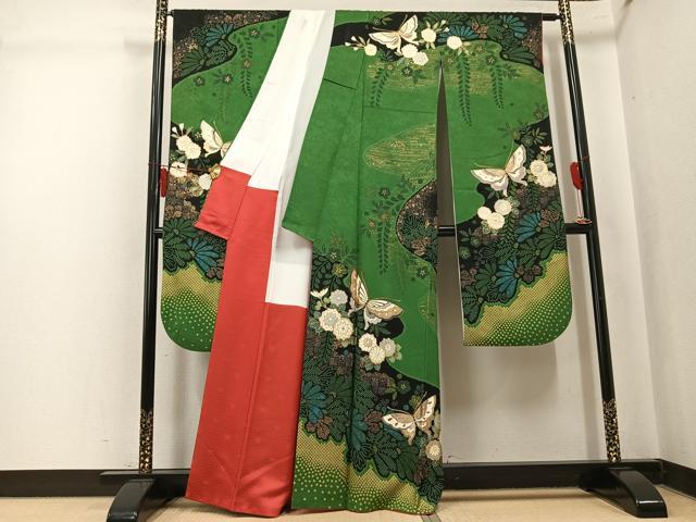 平和屋着物●豪華振袖　花蝶文　金彩　正絹　逸品　AABK7062ph