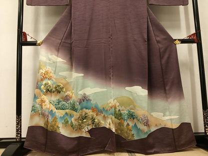 平和屋着物●野口彦太郎　大彦三代目　江戸染繍友禅　色留袖　刺繍　樹林文　暈し染め　金銀糸　正絹　逸品　AABK7063ph