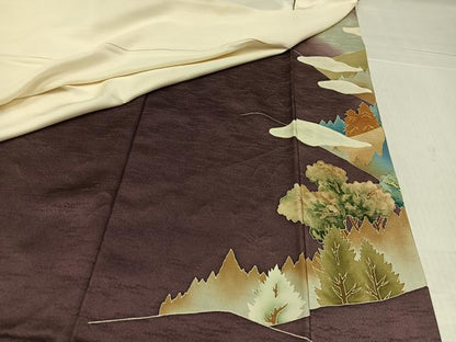 平和屋着物●野口彦太郎　大彦三代目　江戸染繍友禅　色留袖　刺繍　樹林文　暈し染め　金銀糸　正絹　逸品　AABK7063ph
