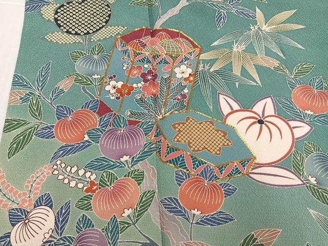 平和屋着物●豪華振袖　友禅　駒刺繍　貝桶枝花文　暈し染め　金彩　正絹　逸品　AABK7065ph