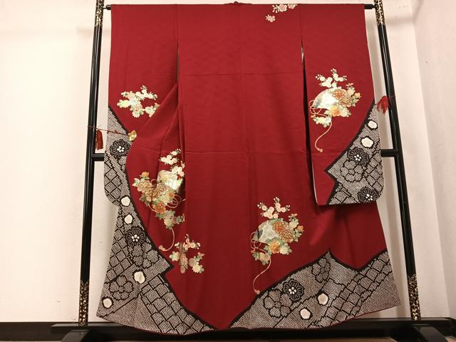 平和屋着物●豪華振袖　絞り　刺繍　貝桶檜扇花文　金銀彩　やまと誂製　正絹　逸品　AABK7066ph