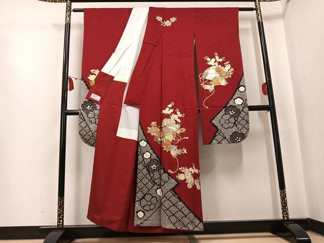 平和屋着物●豪華振袖　絞り　刺繍　貝桶檜扇花文　金銀彩　やまと誂製　正絹　逸品　AABK7066ph