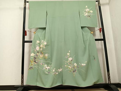 平和屋着物●京加賀友禅　百貫石峰 　訪問着　友禅　枝花文　暈し染め　正絹　逸品　AABK7068ph