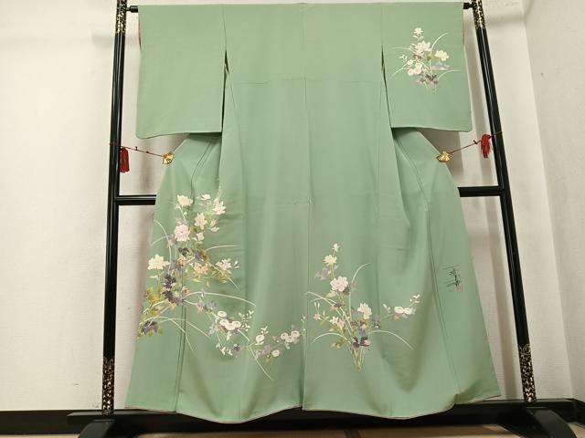 平和屋着物●京加賀友禅　百貫石峰 　訪問着　友禅　枝花文　暈し染め　正絹　逸品　AABK7068ph