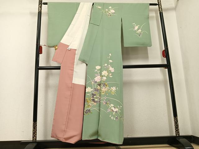 平和屋着物●京加賀友禅　百貫石峰 　訪問着　友禅　枝花文　暈し染め　正絹　逸品　AABK7068ph