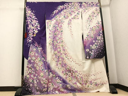 平和屋着物●豪華振袖　辻が花　絞り　暈し染め　銀通し地　正絹　逸品　AABK7070ph