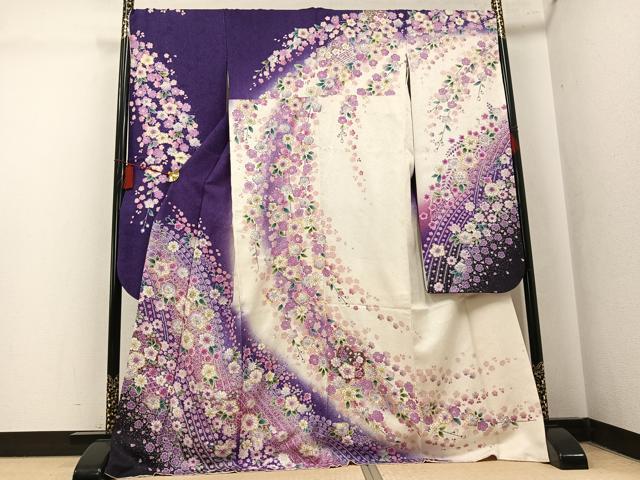 平和屋着物●豪華振袖　辻が花　絞り　暈し染め　銀通し地　正絹　逸品　AABK7070ph