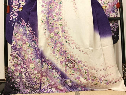 平和屋着物●豪華振袖　辻が花　絞り　暈し染め　銀通し地　正絹　逸品　AABK7070ph