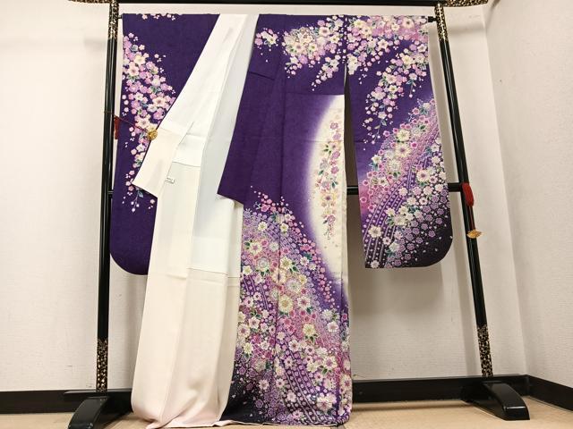 平和屋着物●豪華振袖　辻が花　絞り　暈し染め　銀通し地　正絹　逸品　AABK7070ph