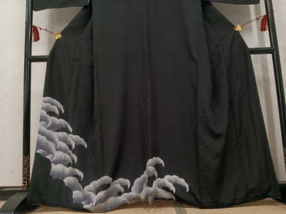 平和屋着物●訪問着　立波文　黒地　正絹　逸品　AABK7071ph