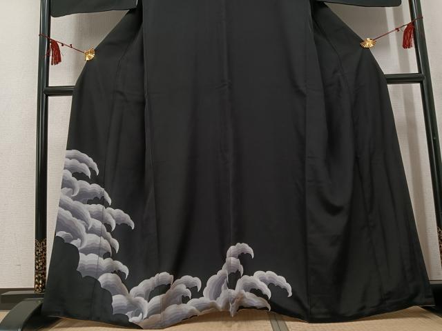 平和屋着物●訪問着　立波文　黒地　正絹　逸品　AABK7071ph
