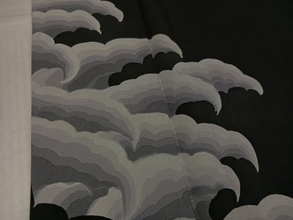 平和屋着物●訪問着　立波文　黒地　正絹　逸品　AABK7071ph