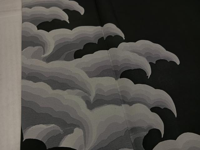平和屋着物●訪問着　立波文　黒地　正絹　逸品　AABK7071ph