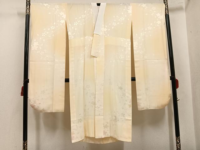 平和屋着物●長振袖用襦袢　無双仕立て　桜地紋　暈し染め　正絹　逸品　AABK7072ph