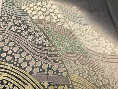 平和屋着物●訪問着　刺繍　おぼろ染　重ね絞り　舞花文　暈し染め　正絹　逸品　未使用　AABK7073ph