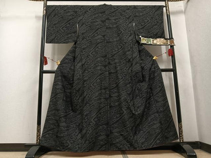 平和屋着物●結城玉紬　80亀甲　風景文　結織苑　証紙付き　正絹　逸品　AABK7074ph