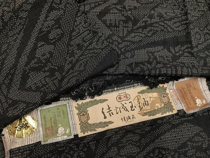 平和屋着物●結城玉紬　80亀甲　風景文　結織苑　証紙付き　正絹　逸品　AABK7074ph