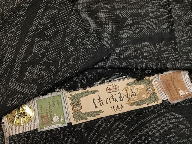 平和屋着物●結城玉紬　80亀甲　風景文　結織苑　証紙付き　正絹　逸品　AABK7074ph