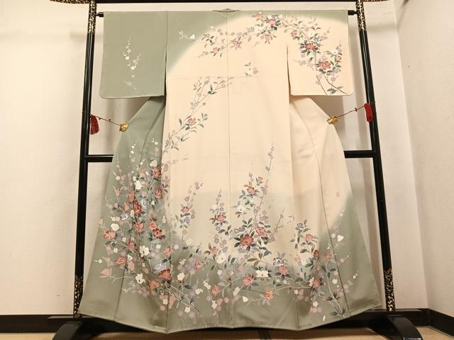 平和屋着物●訪問着　友禅　作家物　枝花文　暈し染め　正絹　逸品　未使用　AABK7075ph