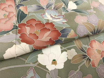 平和屋着物●訪問着　友禅　作家物　枝花文　暈し染め　正絹　逸品　未使用　AABK7075ph