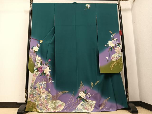 平和屋着物●豪華振袖　草花文　暈し染め　金彩　正絹　逸品　AABK7077ph