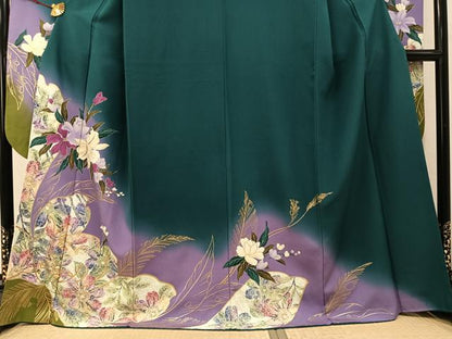 平和屋着物●豪華振袖　草花文　暈し染め　金彩　正絹　逸品　AABK7077ph