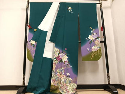 平和屋着物●豪華振袖　草花文　暈し染め　金彩　正絹　逸品　AABK7077ph