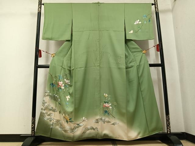 平和屋着物●訪問着　草花文　暈し染め　金銀彩　正絹　逸品　AABK7078ph
