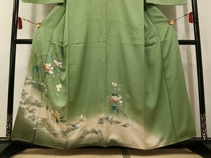 平和屋着物●訪問着　草花文　暈し染め　金銀彩　正絹　逸品　AABK7078ph