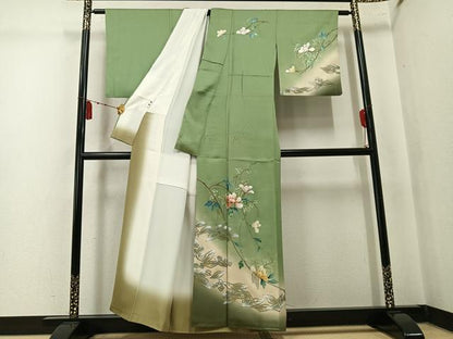 平和屋着物●訪問着　草花文　暈し染め　金銀彩　正絹　逸品　AABK7078ph