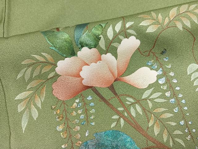 平和屋着物●訪問着　草花文　暈し染め　金銀彩　正絹　逸品　AABK7078ph