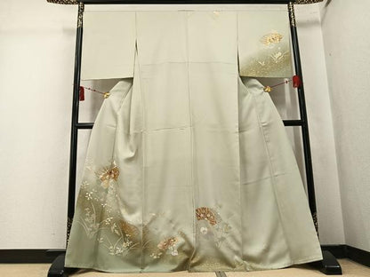 平和屋着物●訪問着　駒刺繍　地紙花文　暈し染め　金彩　正絹　逸品　AABK7079ph
