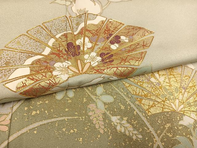 平和屋着物●訪問着　駒刺繍　地紙花文　暈し染め　金彩　正絹　逸品　AABK7079ph