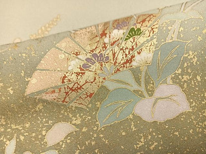 平和屋着物●訪問着　駒刺繍　地紙花文　暈し染め　金彩　正絹　逸品　AABK7079ph