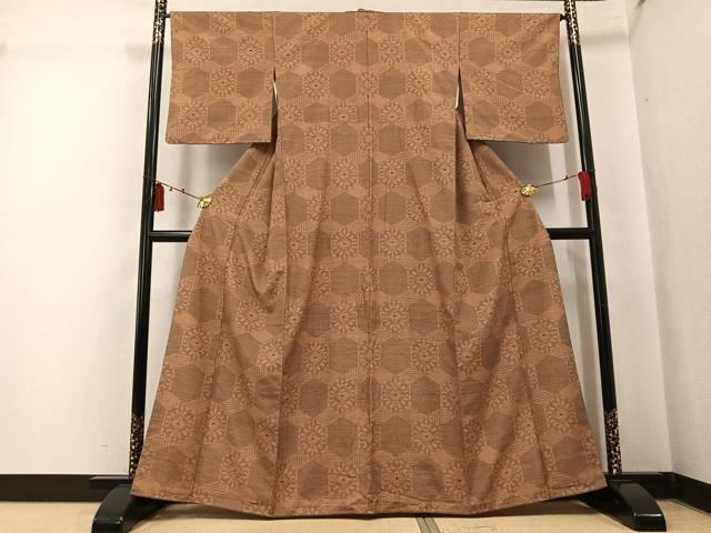 平和屋着物●上質な紬　亀甲花文　正絹　逸品　AABK7085ph